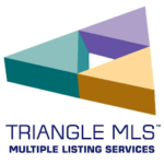 Triangle MLS Multiple Listing Services Logo with purple, teal, and gold triangles made into another triangle above the verbiage.